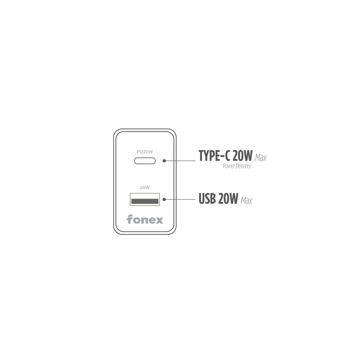 Caricatore Type-C/usb + Cavo 1mt 20W